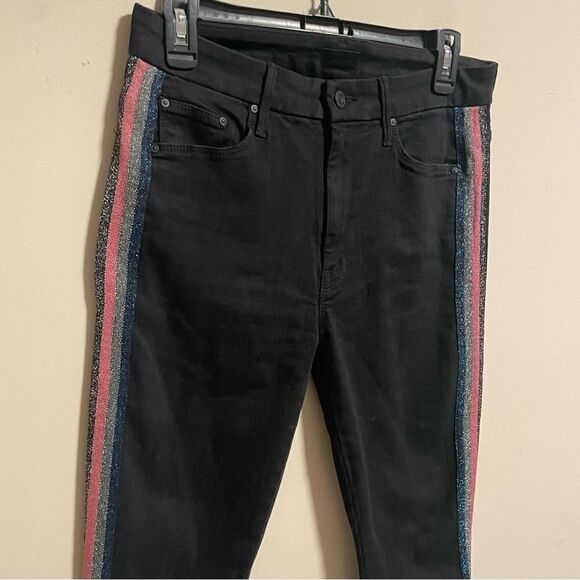 MOTHER High Waisted Looker Ankle Fray Jeans in Guilty Glitter Racer Size 29 - Picture 3 of 7